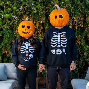 His + Hers + Baby Halloween Skeleton Sweatshirts